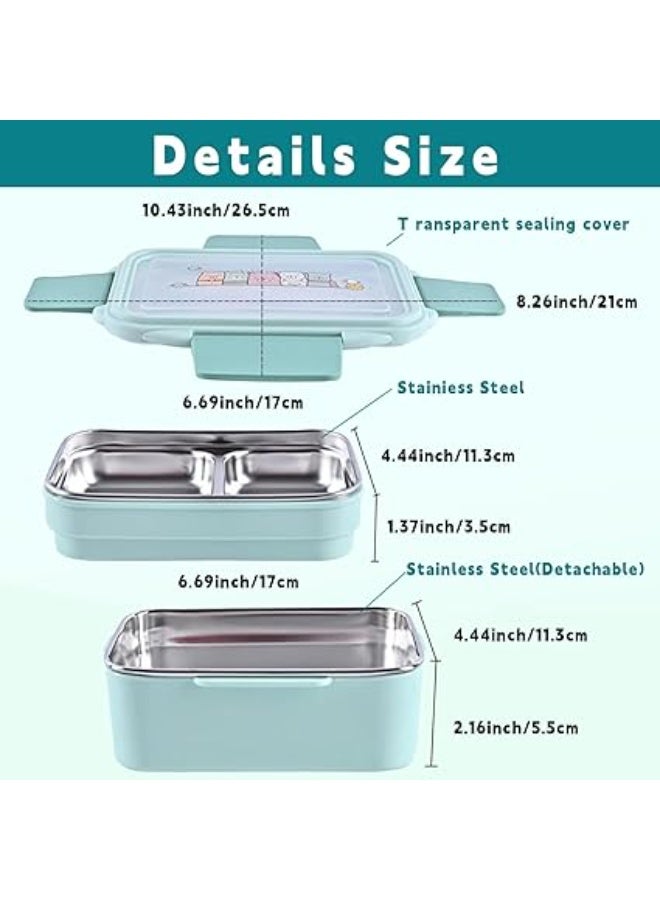 Adando 2-Layer Insulated Bento Lunch Box for Adults and kids with Tableware & Bag, Large Capacity, Convenient and Multifunctional, Leakproof, Microwave and Dishwasher (Blue) - Image 2